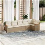 vidaXL 6-delige Loungeset met kussens poly rattan beige