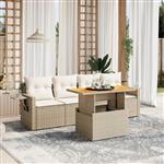 vidaXL 5-delige Loungeset met kussens poly rattan beige
