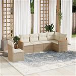 vidaXL 6-delige Loungeset met kussens poly rattan beige