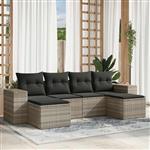 vidaXL 6-delige Loungeset met kussens poly rattan lichtgrijs
