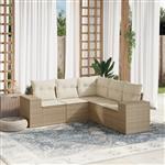 vidaXL 5-delige Loungeset met kussens poly rattan beige