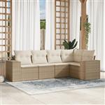 vidaXL 5-delige Loungeset met kussens poly rattan beige