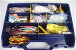 Tacklebox gevuld met vliegbind materiaal