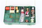 Tacklebox gevuld met 50 vliegbind draden en tools