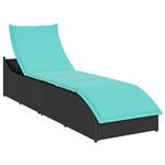 vidaXL Ligstoel inklapbaar met kussen opbergruimte poly rattan zwart