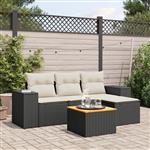 vidaXL 5-delige Loungeset met kussens poly rattan zwart