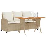 vidaXL Tuinbank 3-zits met kussens & tafel poly rattan beige