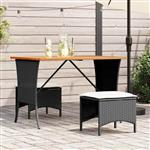 vidaXL 3-delige Tuinset met kussens poly rattan zwart