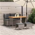 vidaXL 4-delige Tuinset met kussens poly rattan grijs