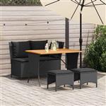 vidaXL 4-delige Tuinset met kussens poly rattan zwart