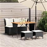 vidaXL 4-delige Tuinset met kussens poly rattan zwart