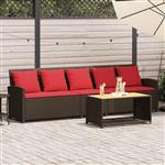 vidaXL Tuinbank 5-zits met kussens poly rattan bruin