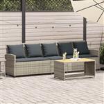 vidaXL Tuinbank 5-zits met kussens poly rattan lichtgrijs