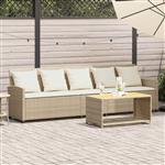vidaXL Tuinbank 5-zits met kussens poly rattan beige