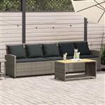 vidaXL Tuinbank 5-zits met kussens poly rattan grijs