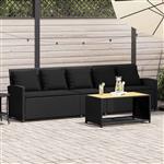 vidaXL Tuinbank 5-zits met kussens poly rattan zwart