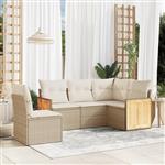 vidaXL 5-delige Loungeset met kussens poly rattan beige