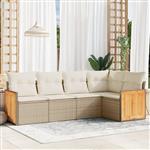 vidaXL 5-delige Loungeset met kussens poly rattan beige