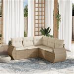 vidaXL 5-delige Loungeset met kussens poly rattan beige