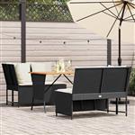 vidaXL 3-delige Loungeset met kussens poly rattan zwart