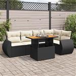 vidaXL 6-delige Loungeset met kussens poly rattan zwart