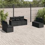 vidaXL 7-delige Loungeset met kussens poly rattan zwart