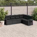 vidaXL 6-delige Loungeset met kussens poly rattan zwart