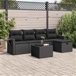 vidaXL 6-delige Loungeset met kussens poly rattan zwart