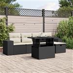 vidaXL 6-delige Loungeset met kussens poly rattan zwart