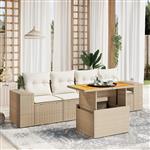vidaXL 5-delige Loungeset met kussens poly rattan beige