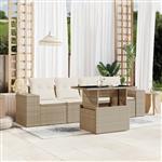 vidaXL 5-delige Loungeset met kussens poly rattan beige