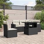 vidaXL 6-delige Loungeset met kussens poly rattan zwart