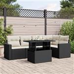 vidaXL 6-delige Loungeset met kussens poly rattan zwart