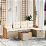 vidaXL 6-delige Loungeset met kussens poly rattan beige