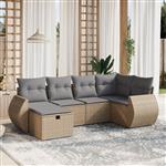 vidaXL 6-delige Loungeset met kussens poly rattan gemengd beige