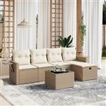 vidaXL 6-delige Loungeset met kussens poly rattan beige