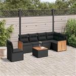 vidaXL 7-delige Loungeset met kussens poly rattan zwart