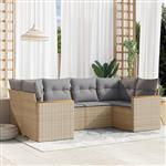 vidaXL 6-delige Loungeset met kussens poly rattan beige