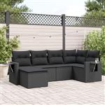 vidaXL 6-delige Loungeset met kussens poly rattan zwart