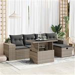 vidaXL 6-delige Loungeset met kussens poly rattan grijs