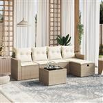 vidaXL 6-delige Loungeset met kussens poly rattan beige