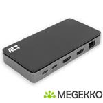 ACT USB-C 4K MST dockingstation voor 2 HDMI-monitoren. Ethernet. USB-C. 3x USB-A. PD passthrough en