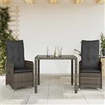 vidaXL 3-delige Bistroset met kussens poly rattan grijs
