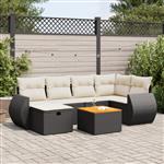 vidaXL 7-delige Loungeset met kussens poly rattan zwart