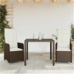 vidaXL 3-delige Bistroset met kussens poly rattan bruin