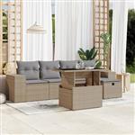 vidaXL 6-delige Loungeset met kussens poly rattan beige