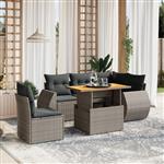 vidaXL 6-delige Loungeset met kussens poly rattan grijs