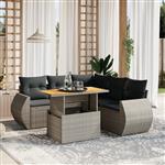 vidaXL 6-delige Loungeset met kussens poly rattan grijs