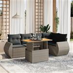 vidaXL 6-delige Loungeset met kussens poly rattan grijs