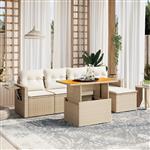 vidaXL 6-delige Loungeset met kussens poly rattan beige